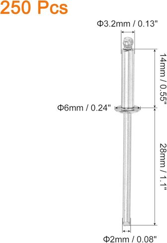 uxcell 250 قطعة 1/8" x 1/2" 304 مسامير عمياء من الفولاذ المقاوم للصدأ على شكل قبة، مسامير عمياء من النوع المفتوح للاستخدام بنفسك، الصفائح المعدنية، إصلاح السيارات، الأثاث، القوارب، وأعمال مجاري الهواء (فضي) in Kuwait