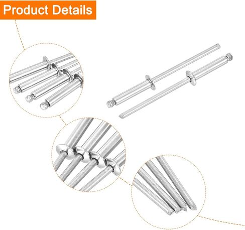 uxcell 250 قطعة 1/8" x 1/2" 304 مسامير عمياء من الفولاذ المقاوم للصدأ على شكل قبة، مسامير عمياء من النوع المفتوح للاستخدام بنفسك، الصفائح المعدنية، إصلاح السيارات، الأثاث، القوارب، وأعمال مجاري الهواء (فضي) in Kuwait