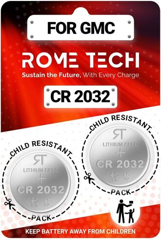 استبدال بطاريات Rome Tech Car Key Fob CR2032 المتوافقة مع GMC Sierra 2019-2022، GMC Yukon 2014-2020، GMC Terrain 2010-2022 - بطارية CR 2032 لمفتاح Fob - حزمة واحدة in Kuwait
