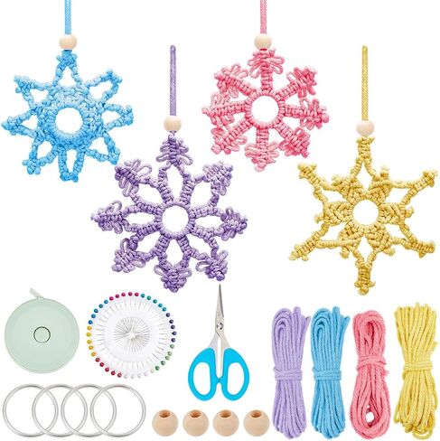 ACRNIGHEET Snowflake Christmas Macrame Kit 4PCS Boho Wall Hanging Decoration for Winter DIY Snow Macrame Kit for Adults Beginners with Step by Step Instructions in Saudi Arabia
