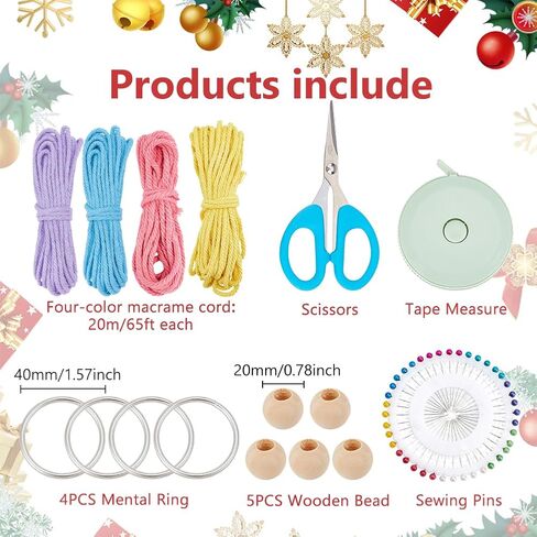 ACRNIGHEET Snowflake Christmas Macrame Kit 4PCS Boho Wall Hanging Decoration for Winter DIY Snow Macrame Kit for Adults Beginners with Step by Step Instructions in Saudi Arabia