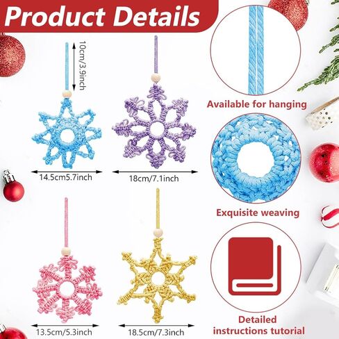 ACRNIGHEET Snowflake Christmas Macrame Kit 4PCS Boho Wall Hanging Decoration for Winter DIY Snow Macrame Kit for Adults Beginners with Step by Step Instructions in Saudi Arabia