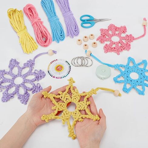 ACRNIGHEET Snowflake Christmas Macrame Kit 4PCS Boho Wall Hanging Decoration for Winter DIY Snow Macrame Kit for Adults Beginners with Step by Step Instructions in Saudi Arabia
