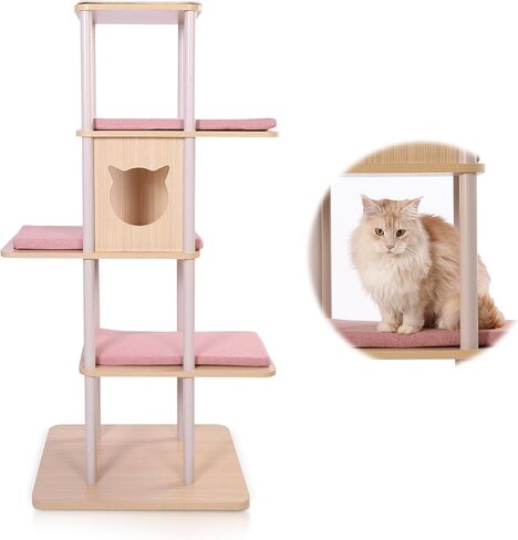 شجرة قطط كبيرة حديثة، بطول 62 بوصة مع منصات مقاس XL 25.6 بوصة، وبنية ثقيلة بوزن 60 رطلًا - إعادة تعريف أثاث القطط مع الثبات والمساحة والأناقة للقطط الكبيرة (رمادي) in Kuwait