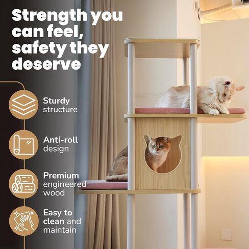 شجرة قطط كبيرة حديثة، بطول 62 بوصة مع منصات مقاس XL 25.6 بوصة، وبنية ثقيلة بوزن 60 رطلًا - إعادة تعريف أثاث القطط مع الثبات والمساحة والأناقة للقطط الكبيرة (رمادي) in Kuwait