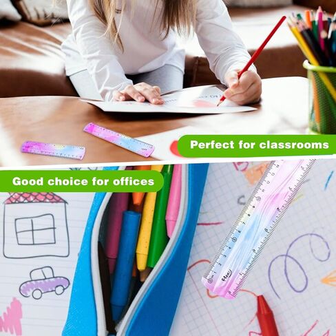 2 Pieces Flexible Ruler, 15cm/6inch Plastic Ruler Shatterproof Straight Edge Ruler Soft Bendable Ruler for School Classroom Office Kids & Adults (6inch) in Kuwait