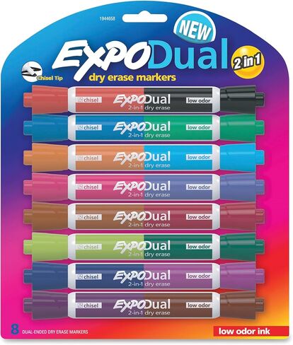 EXPO Dry Erase 2-in-1 Markers, Chisel Tip, Assorted, 8 Count in Kuwait