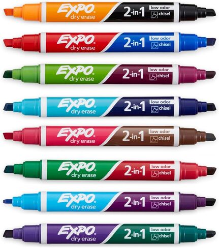 EXPO Dry Erase 2-in-1 Markers, Chisel Tip, Assorted, 8 Count in Kuwait