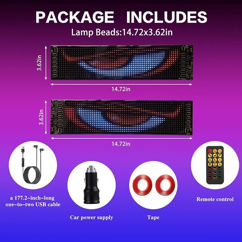 Devil Eyes LED Sign 2-Pack, Programmable LED Car Windshield Light, APP Controlled, Customizable Scrolling Text/Image Matrix Panel for Cars, Trucks, SUVs, 14.72x3.62 in in Saudi Arabia