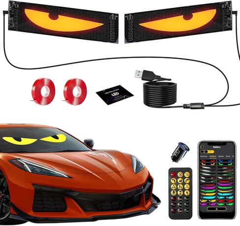 Devil Eyes LED Sign 2-Pack, Programmable LED Car Windshield Light, APP Controlled, Customizable Scrolling Text/Image Matrix Panel for Cars, Trucks, SUVs, 14.72x3.62 in in Saudi Arabia