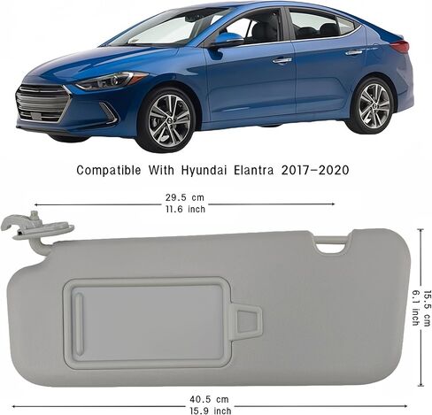 Pair of Left and Right Sun Visor with Clip for Hyundai Elantra 2017 2018 2019 2020 OEM#85210-F2150-XUG (Gray Color) in Kuwait