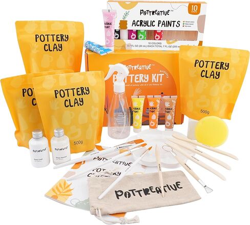 MCOOH Air Dry Clay Kit for Beginners - All-in-One Pottery Set with Sculpting Tools, Paints, Varnish, DIY Craft Kit to Make Trinkets, Home Decor, Gifts in Saudi Arabia
