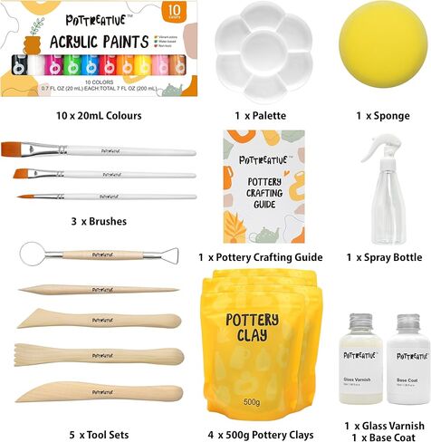 MCOOH Air Dry Clay Kit for Beginners - All-in-One Pottery Set with Sculpting Tools, Paints, Varnish, DIY Craft Kit to Make Trinkets, Home Decor, Gifts in Saudi Arabia