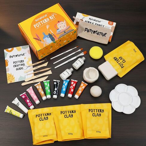 MCOOH Air Dry Clay Kit for Beginners - All-in-One Pottery Set with Sculpting Tools, Paints, Varnish, DIY Craft Kit to Make Trinkets, Home Decor, Gifts in Saudi Arabia