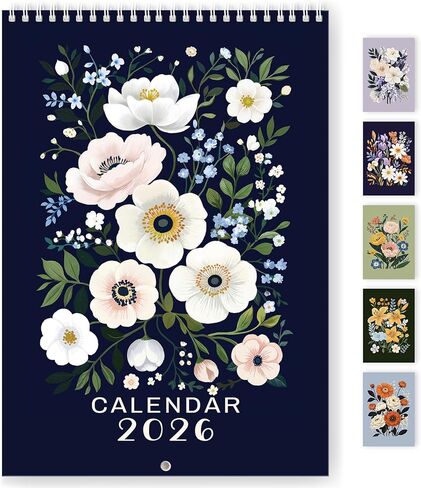 2026 Calendar, Monthly Small Wall Calendar 2026 from January to December 2026，12-Month A4 Size 8.3" x 11.7", Spiral Hanging with Twin-Wire Binding, Perfect for Home or Office, Illustrated Floral in Saudi Arabia