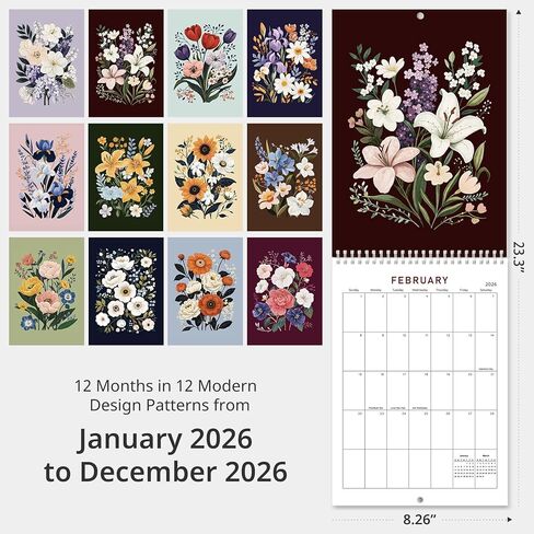 2026 Calendar, Monthly Small Wall Calendar 2026 from January to December 2026，12-Month A4 Size 8.3" x 11.7", Spiral Hanging with Twin-Wire Binding, Perfect for Home or Office, Illustrated Floral in Saudi Arabia