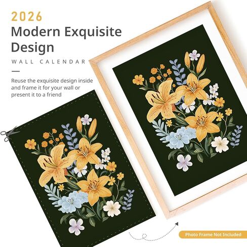 2026 Calendar, Monthly Small Wall Calendar 2026 from January to December 2026，12-Month A4 Size 8.3" x 11.7", Spiral Hanging with Twin-Wire Binding, Perfect for Home or Office, Illustrated Floral in Saudi Arabia
