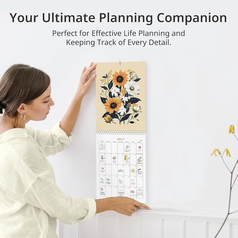 2026 Calendar, Monthly Small Wall Calendar 2026 from January to December 2026，12-Month A4 Size 8.3" x 11.7", Spiral Hanging with Twin-Wire Binding, Perfect for Home or Office, Illustrated Floral in Saudi Arabia