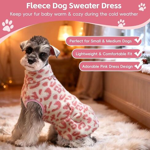 Dog Fleece Vest, Small Dog Sweater Dress Soft Turtleneck Dogs Coat, Warm Pullover Fleece Sweatershirts Winter Jacket with Leash Ring for Dogs Boy Girl,Cold Weather Pet Cozy Clothes Cat Apparel(Pink,L) in Saudi Arabia