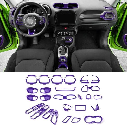 CheroCar 31 PCS Full Set Interior Decoration Trim Kit Steering Button Cover Door Handle Cover Air Outlet Cover Cup Holder Gear Cover Trim Door Speaker Cover for Jeep Renegade 2016-2018,Orange… in Kuwait