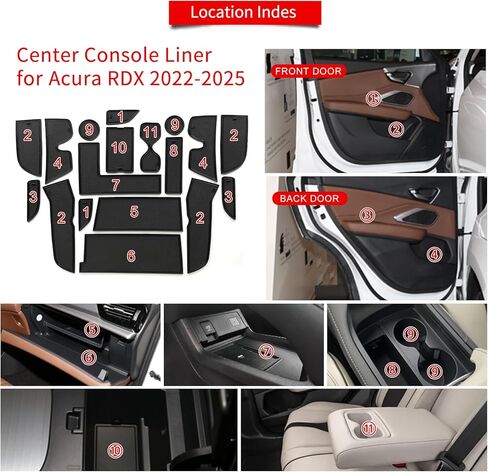 18 قطعة بطانة وحدة التحكم المركزية لـ Acura RDX 2022-2026 حصير فتحة الباب لحامل الأكواب 2025 RDX إدراج الملحقات الداخلية (أحمر) in Kuwait