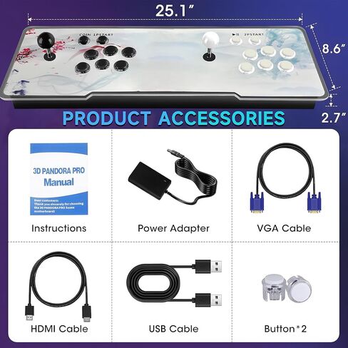 Pandora Box Arcade، 29800 لعبة في وحدة تحكم ألعاب أركيد واحدة، آلة ألعاب ريترو بدقة 1280 × 720 عالية الدقة للكمبيوتر الشخصي وجهاز العرض والتلفزيون 2-4 لاعبين ألعاب ثلاثية الأبعاد قائمة مفضلة حفظ/بحث/إخفاء/إيقاف مؤقت/حذف اللعبة in Kuwait