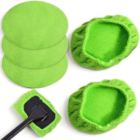 Car Care Microfiber Cloths for Windshield Cleaner, Microfiber Cleaning Cloth for Windshield Cleaning Tool Interior Car Window Cleaner Washing Bonnets, Reusable Window Washing Pads Cover Kit 5", Green in Saudi Arabia