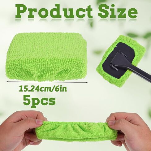 Car Care Microfiber Cloths for Windshield Cleaner, Microfiber Cleaning Cloth for Windshield Cleaning Tool Interior Car Window Cleaner Washing Bonnets, Reusable Window Washing Pads Cover Kit 5", Green in Saudi Arabia