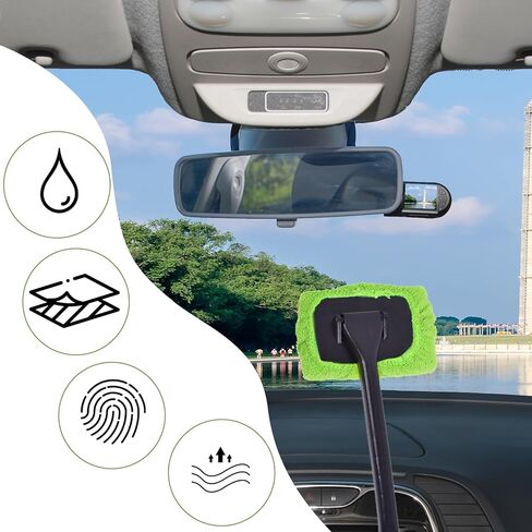 Car Care Microfiber Cloths for Windshield Cleaner, Microfiber Cleaning Cloth for Windshield Cleaning Tool Interior Car Window Cleaner Washing Bonnets, Reusable Window Washing Pads Cover Kit 5", Green in Saudi Arabia