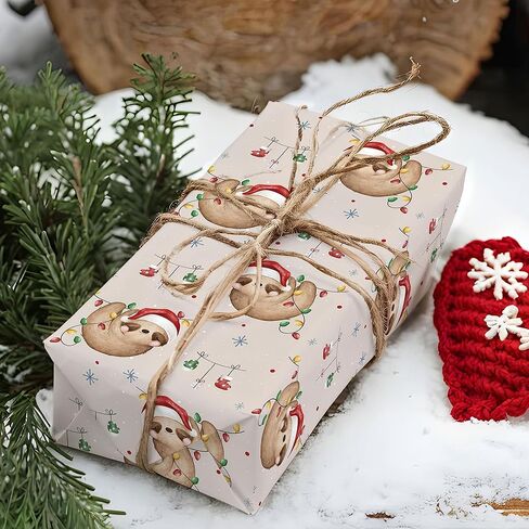 WRAPLULU Sloth Christmas Wrapping Paper - 4 Jumbo Sheets, 28 * 40 Inches - Cute Animals Xmas Gift Wrap with Santa Hat Sloth Snowflake, Perfect for Winter Birthdays, Baby Showers in Saudi Arabia