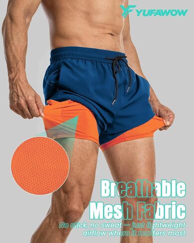 Men Swim Trunks with Compression 9 Inches Breathable Liner Quick Dry Zipper Pockets for Board Beach Gym Running in Kuwait
