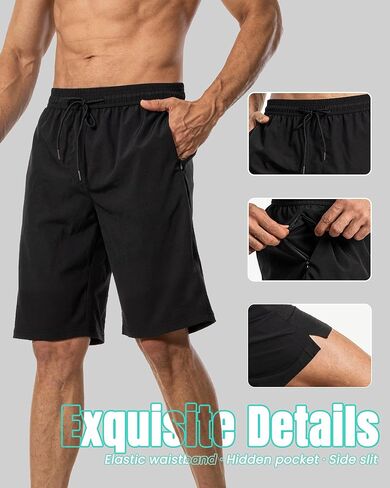 Men Swim Trunks with Compression 9 Inches Breathable Liner Quick Dry Zipper Pockets for Board Beach Gym Running in Kuwait