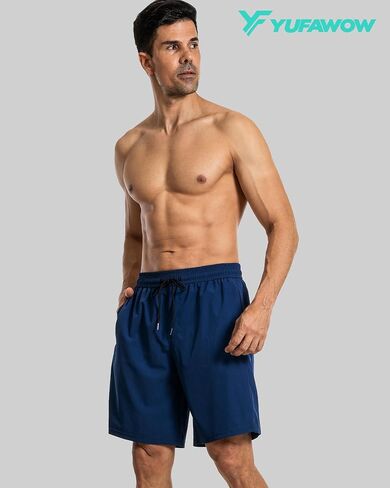 Men Swim Trunks with Compression 9 Inches Breathable Liner Quick Dry Zipper Pockets for Board Beach Gym Running in Kuwait