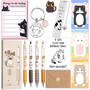 Cat Gifts for Cat Lovers, Cat Gifts for Women, Including Cartoon Sticky Notepad Ballpoint Pen Sticky Notes Greeting Card Greeting Card Keychain Bookmark in Saudi Arabia