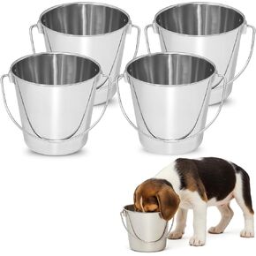 دلو دائري من الفولاذ المقاوم للصدأ عالي التحمل سعة 1 لتر بمقبض | يناسب مزرعة صناديق قفص بيت الكلب | سطل الطعام والماء للحيوانات الأليفة الصغيرة والطيور والكلاب والقطط | استخدام متعدد الأغراض للماشية، عبوة من قطعتين in Kuwait