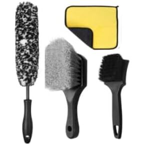 8-Piece Wheel & Tire Cleaning Kit - 360° Flexible Synthetic Wool Rim Brush, 2 Dual-Hardness Tire Brushes, Boar Hair Detail Brush & Storage Bag | Scratch-Free for All Vehicles in Saudi Arabia