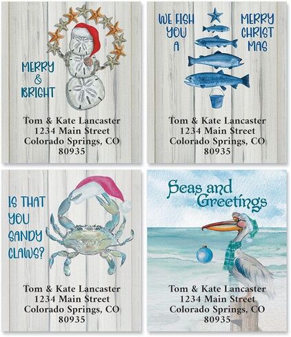 ملصقات عنوان عيد الميلاد الاستوائية المخصصة من Seaside Greetings - مجموعة من 144 قطعة، دائرية، أصداف للعطلات، ذاتية اللصق، ملصقات مسطحة، صور ملونة in Saudi Arabia