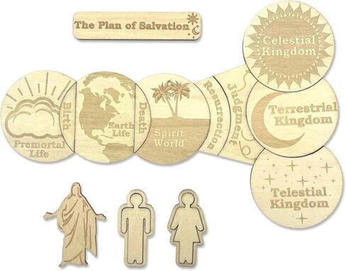 The Plan of Salvation Wooden Teaching Kit for LDS – Wooden Discs with Figures & Storage Box, CTR “Choose The Right" Missionary Gift, Baptism Gift, Family Home Evening & Classroom Tool in Saudi Arabia