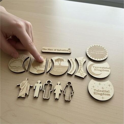 The Plan of Salvation Wooden Teaching Kit for LDS – Wooden Discs with Figures & Storage Box, CTR “Choose The Right" Missionary Gift, Baptism Gift, Family Home Evening & Classroom Tool in Saudi Arabia