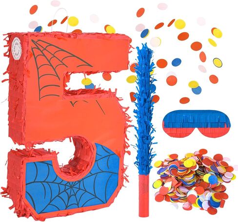 Superhero Birthday Decorations, Number 3 Spider Pinata 16 Inch with Piñata Stick, Blindfold, Confetti for Boys and Girls Kids Birthday Party Supplies (3th) in Saudi Arabia