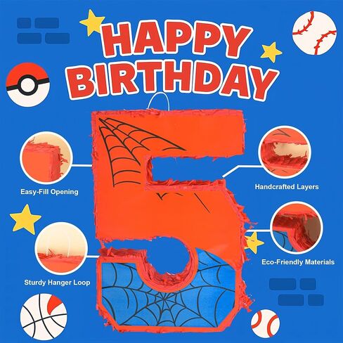 Superhero Birthday Decorations, Number 3 Spider Pinata 16 Inch with Piñata Stick, Blindfold, Confetti for Boys and Girls Kids Birthday Party Supplies (3th) in Saudi Arabia