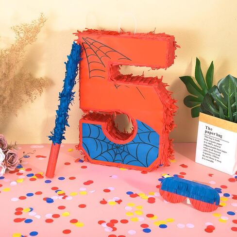 Superhero Birthday Decorations, Number 3 Spider Pinata 16 Inch with Piñata Stick, Blindfold, Confetti for Boys and Girls Kids Birthday Party Supplies (3th) in Saudi Arabia