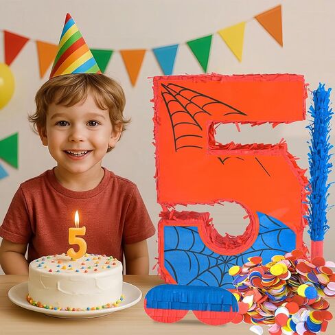 Superhero Birthday Decorations, Number 3 Spider Pinata 16 Inch with Piñata Stick, Blindfold, Confetti for Boys and Girls Kids Birthday Party Supplies (3th) in Saudi Arabia