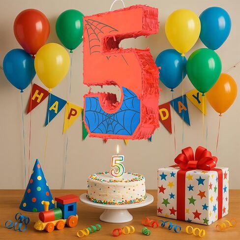 Superhero Birthday Decorations, Number 3 Spider Pinata 16 Inch with Piñata Stick, Blindfold, Confetti for Boys and Girls Kids Birthday Party Supplies (3th) in Saudi Arabia