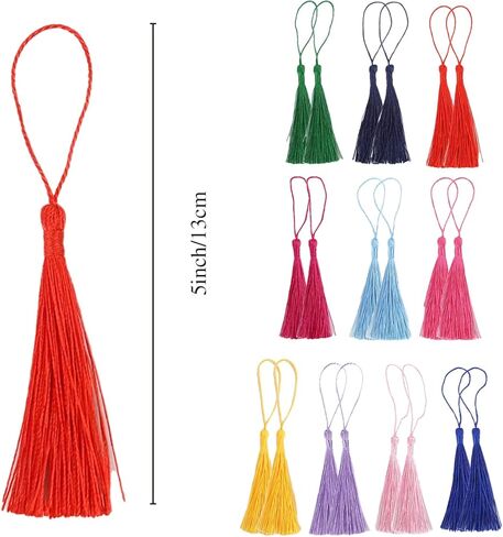 20 PCS 13cm/5 Inch Mini Bookmark Tassels, Handmade Soft Craft Mini Tassels with Loops for Jewelry Making, DIY Projects, Bookmarks(Color B) in Kuwait
