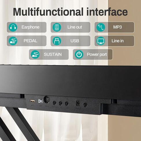 بيانو AODSK الرقمي للمبتدئين 88 مفتاحًا، بيانو كهربائي للوحة المفاتيح، مفاتيح كاملة الحجم شبه مرجحة، 238 نغمة، 100 أغنية تجريبية، مع دواسة مستدامة، مكبرات صوت ستيريو، وظيفة MP3، أسود (بيانو S-300U مع حامل U) in Kuwait