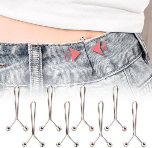 8 قطع من مشبك مشد الخصر، مشبك غير مرئي لشد الخصر، مشبك مشد قابل للتعديل، مشدود زر البنطلون المحمول، بدون استبدال زر الجينز، للجينز والتنانير in Kuwait