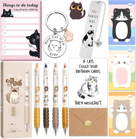 Cat Gifts for Cat Lovers, Cat Gifts for Women, Including Cartoon Sticky Notepad Ballpoint Pen Sticky Notes Greeting Card Greeting Card Keychain Bookmark in Saudi Arabia