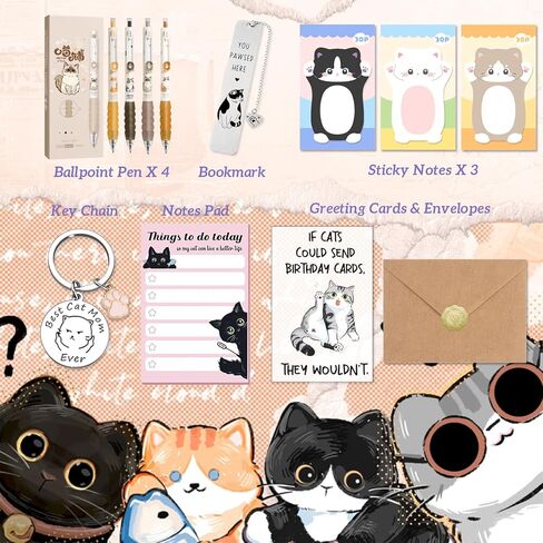 Cat Gifts for Cat Lovers, Cat Gifts for Women, Including Cartoon Sticky Notepad Ballpoint Pen Sticky Notes Greeting Card Greeting Card Keychain Bookmark in Saudi Arabia