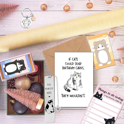 Cat Gifts for Cat Lovers, Cat Gifts for Women, Including Cartoon Sticky Notepad Ballpoint Pen Sticky Notes Greeting Card Greeting Card Keychain Bookmark in Saudi Arabia